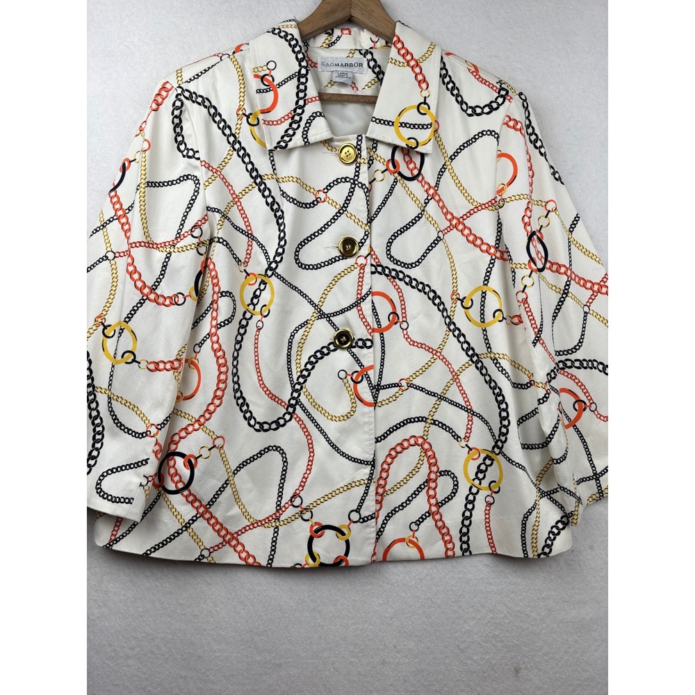 Sag Harbor Jacket Womens L Chain Print Button Front